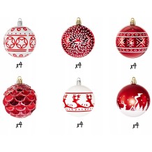 ZESTAW BOMBKI ŚWIĄTECZNE 24 SZT 7CM CZERWONE MIX ELEGANCKIE NA CHOINKĘ PRO
