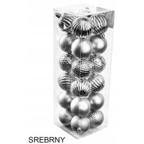 ZESTAW BOMBKI ŚWIĄTECZNE 24 SZT 5 CM SREBRNE OZDOBNE ELEGANCKIE NA CHOINKĘ