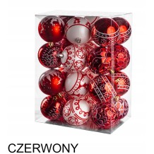 ZESTAW BOMBKI ŚWIĄTECZNE 24 SZT 7CM CZERWONE MIX ELEGANCKIE NA CHOINKĘ PRO
