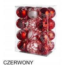 ZESTAW BOMBKI ŚWIĄTECZNE 24 SZT 7CM CZERWONE MIX ELEGANCKIE NA CHOINKĘ PRO