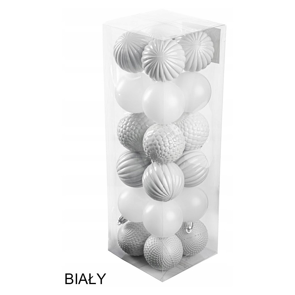 ZESTAW BOMBKI ŚWIĄTECZNE 24 SZT 5 CM BIAŁE OZDOBNE ELEGANCKIE NA CHOINKĘ
