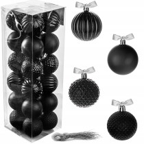 ZESTAW BOMBKI ŚWIĄTECZNE 24 SZT 5 CM CZARNE OZDOBNE ELEGANCKIE NA CHOINKĘ