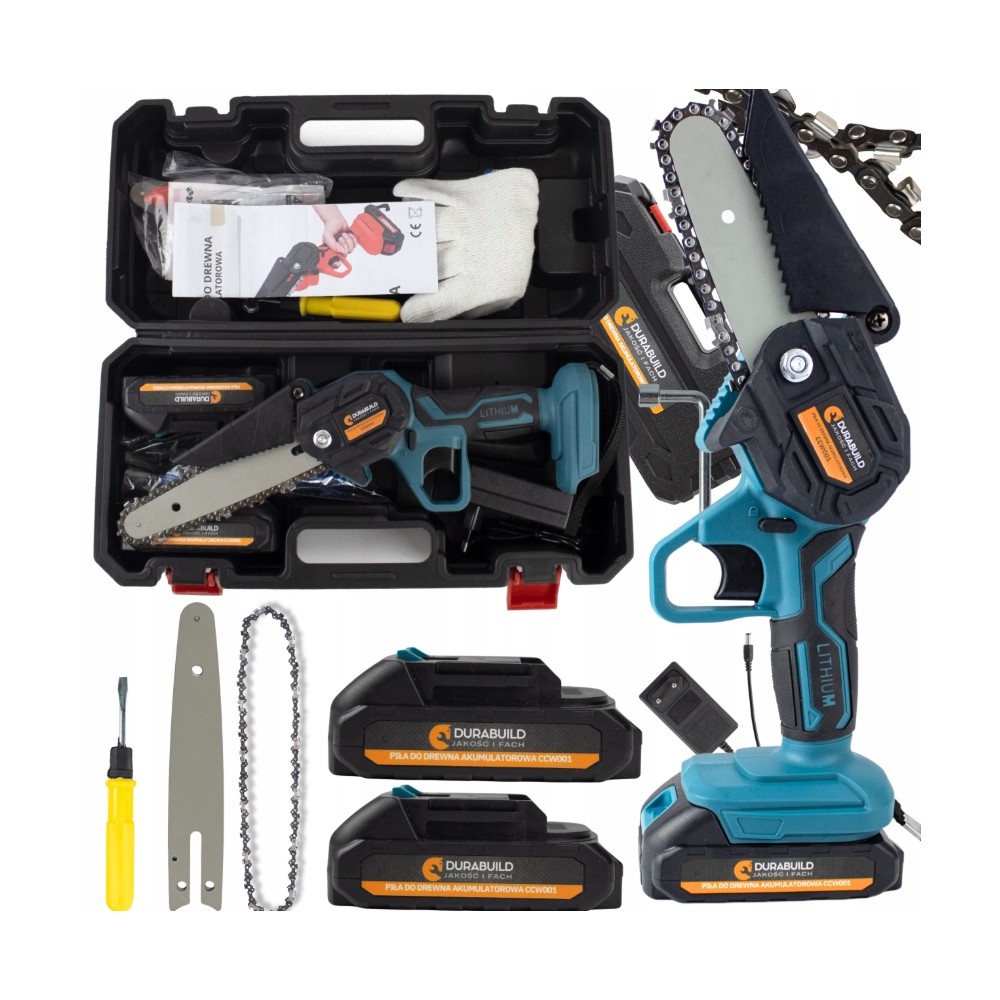 PIŁA ŁAŃCUCHOWA AKUMULATOROWA DO DREWNA LEKKA MOCNA BEZPRZEWODOWA ZESTAW XL